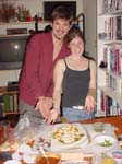 Jordan and Sarah with their creation: pizza with tangerine pepper, pesto, mushrooms and sun-dried tomotoes