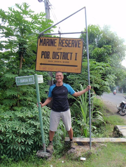road sign for Dauin's Poblacion District 1 Marine Reserve