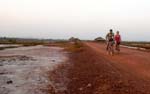 biking on the salt field of Kampot with Tracy