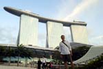 with the Marina Bay Sands in the background. Later, I would be standing at the very front tip of the 'surfboard'