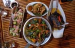 sumptuous lunch - pinakbet, kinilaw, chicharon and tuna tail
