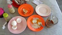 breakfast set = 2 softboiled eggs + buttered toast + coffee