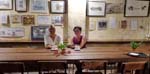 evening tea with Diane at this cafe with four 41-foot long single wooden beams put together to be a table