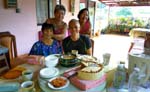 celebrating my birthday with my aunts, delicious cake by my Plana Forma yogi friends