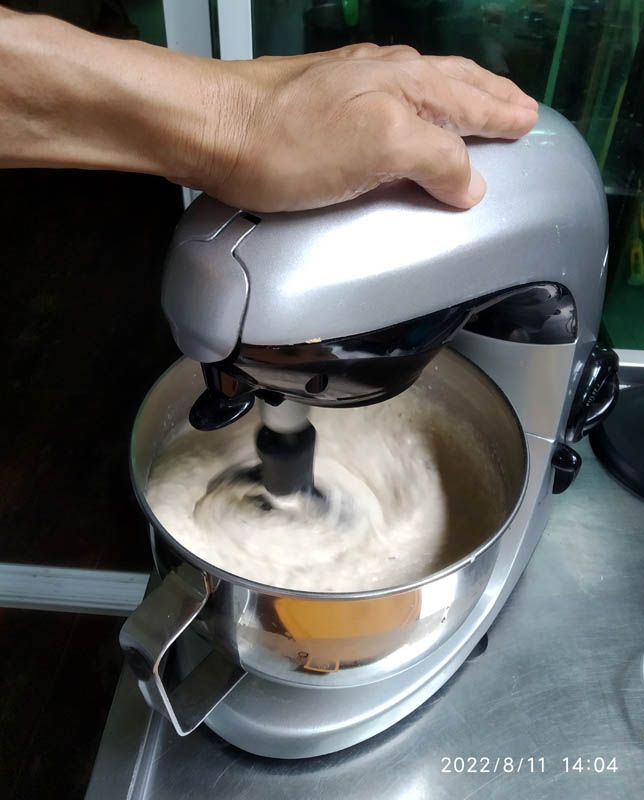 pancake batter on the mixer