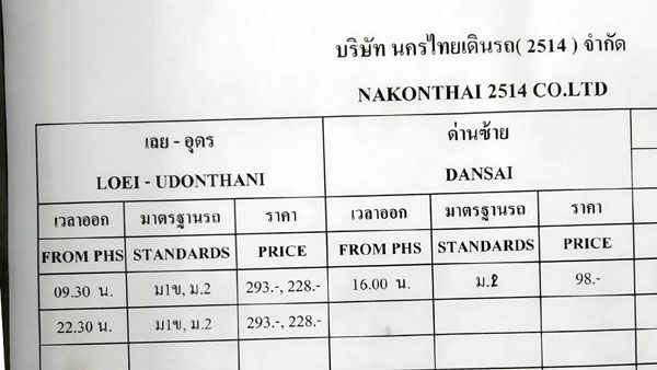Phitsanulok to Udon Thani bus schedule
